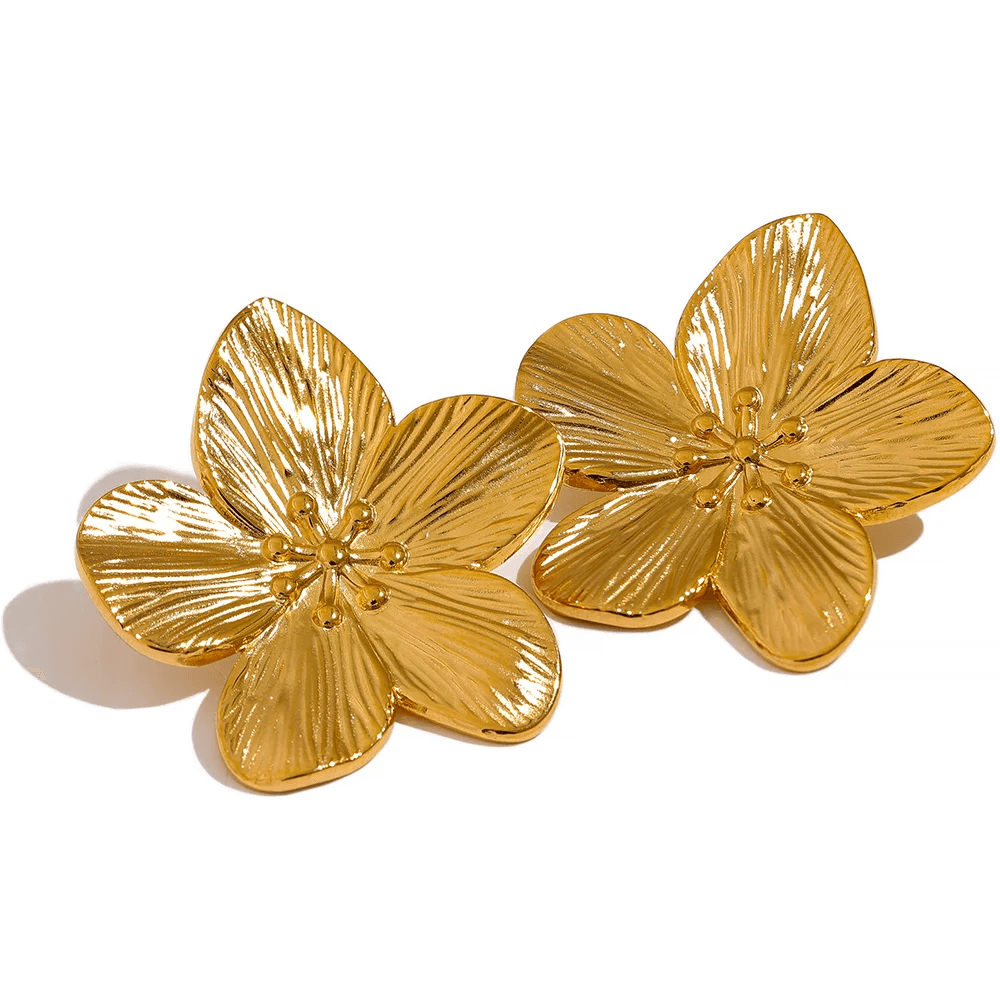 Yhpup tarniz livre cor de ouro do vintage aço inoxidável flor metal brincos para as mulheres individual elegante jóias na moda