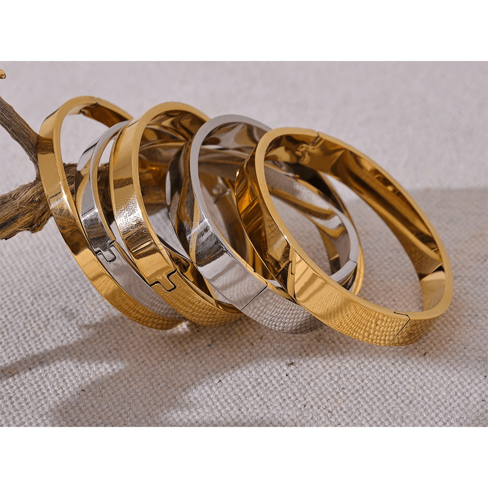 Yhpup-Aço Inoxidável Rodada Pulseira Larga, Ouro e Cor Prata Bangle, Charme Impermeável, Moda Textura, Presente Da Jóia, Alta Qualidade