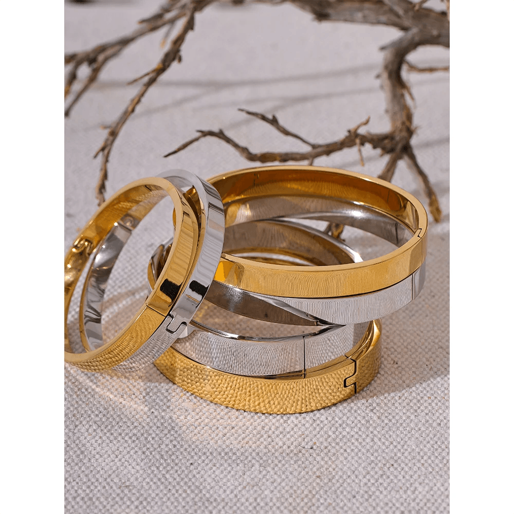 Yhpup-Aço Inoxidável Rodada Pulseira Larga, Ouro e Cor Prata Bangle, Charme Impermeável, Moda Textura, Presente Da Jóia, Alta Qualidade