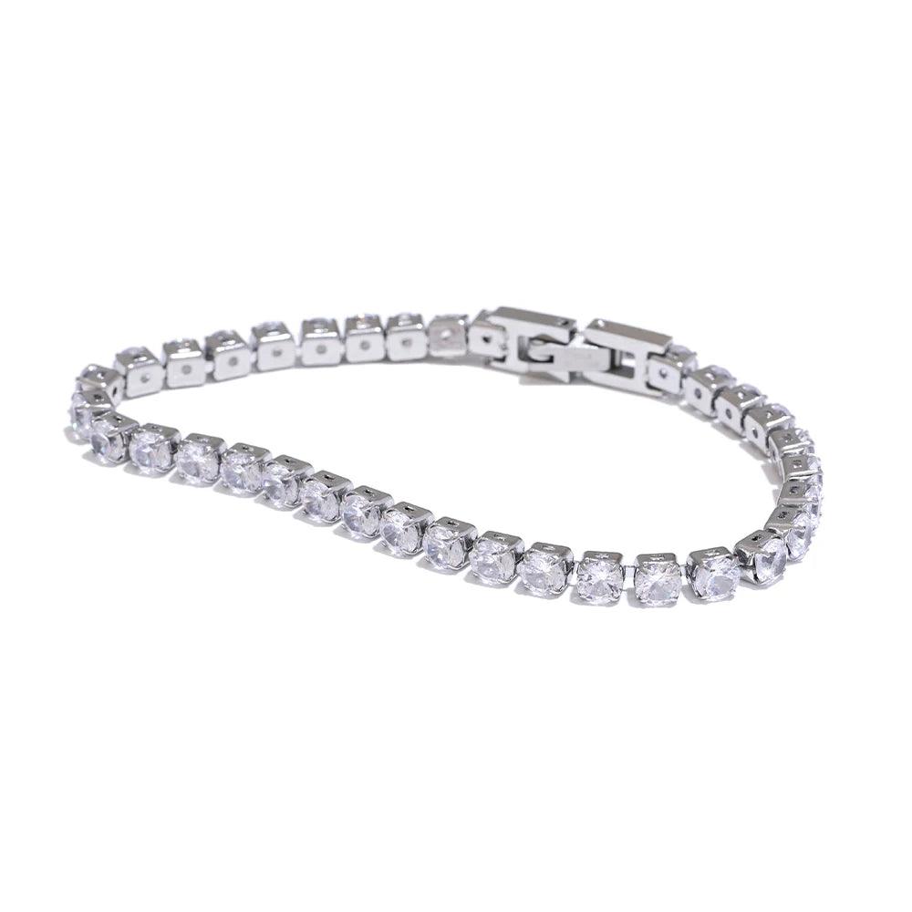 Yhpup-Aço Inoxidável Brilhante Cubic Zirconia Pulseira De Pulso Para As Mulheres, Pulseira De Corrente De Alta Qualidade, Jóias Premium Exquisite, 4mm, Novo