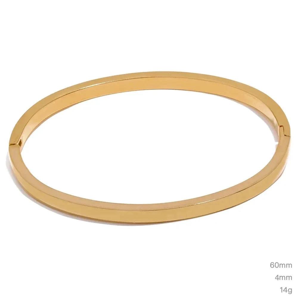 Yhpup-316L Pulseira lisa redonda de aço inoxidável para mulheres, pulseira minimalista, textura da cor do ouro 18k, jóias à prova d'água, 60mm