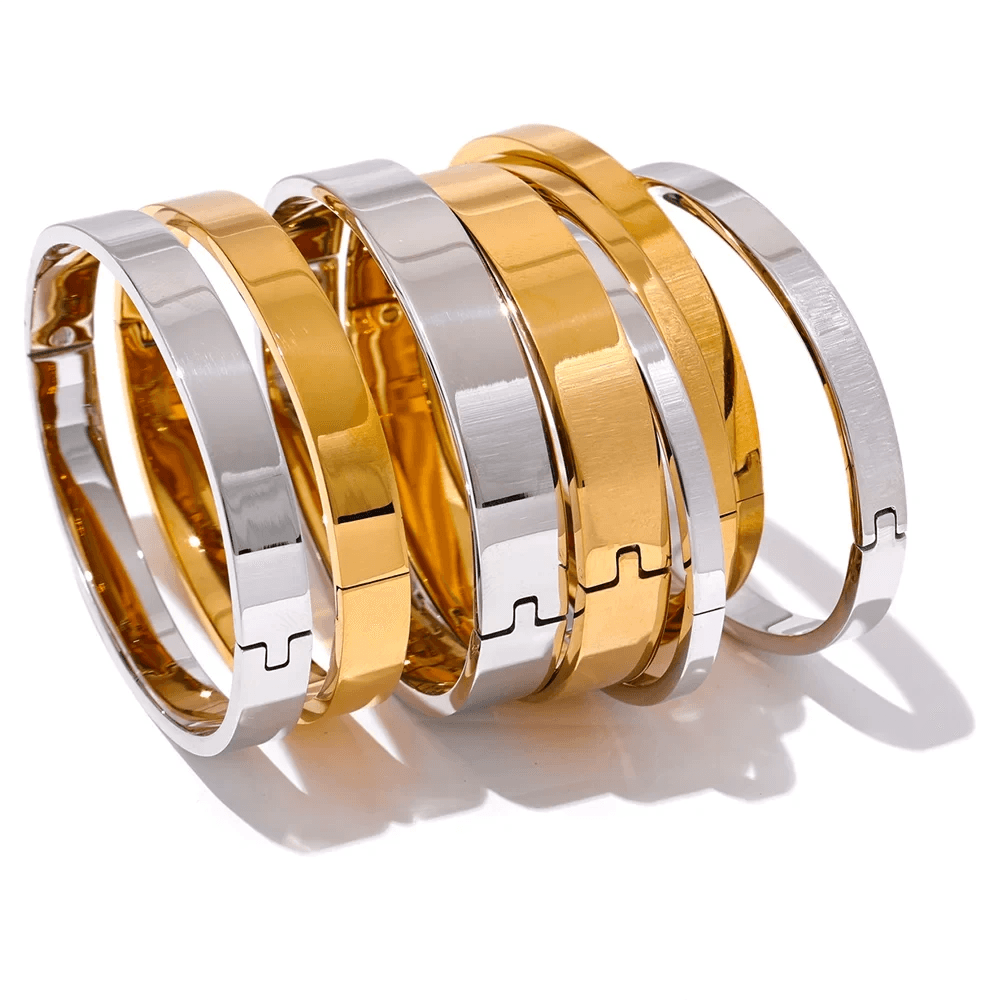 Yhpup-Aço Inoxidável Rodada Pulseira Larga, Ouro e Cor Prata Bangle, Charme Impermeável, Moda Textura, Presente Da Jóia, Alta Qualidade