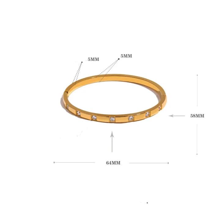 Yhpup elegante zircônia cúbica pulseira de pulso de aço inoxidável 18k banhado a ouro à prova dwaterproof água jóias para mulheres charme moda