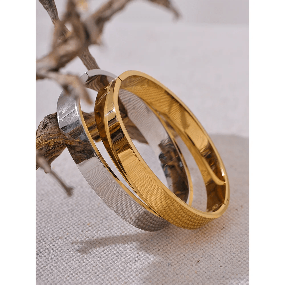 Yhpup-Aço Inoxidável Rodada Pulseira Larga, Ouro e Cor Prata Bangle, Charme Impermeável, Moda Textura, Presente Da Jóia, Alta Qualidade