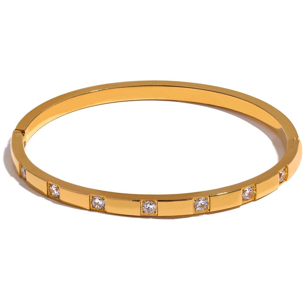 Yhpup elegante zircônia cúbica pulseira de pulso de aço inoxidável 18k banhado a ouro à prova dwaterproof água jóias para mulheres charme moda