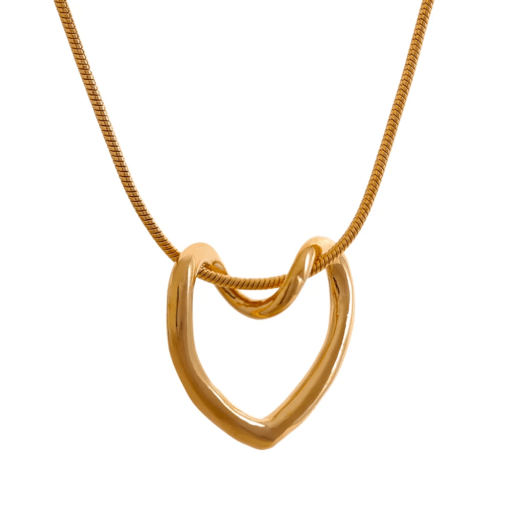 Yhpup-Colar de pingente de coração oco feminino, aço inoxidável dourado minimalista, joias com charme à prova de ferrugem