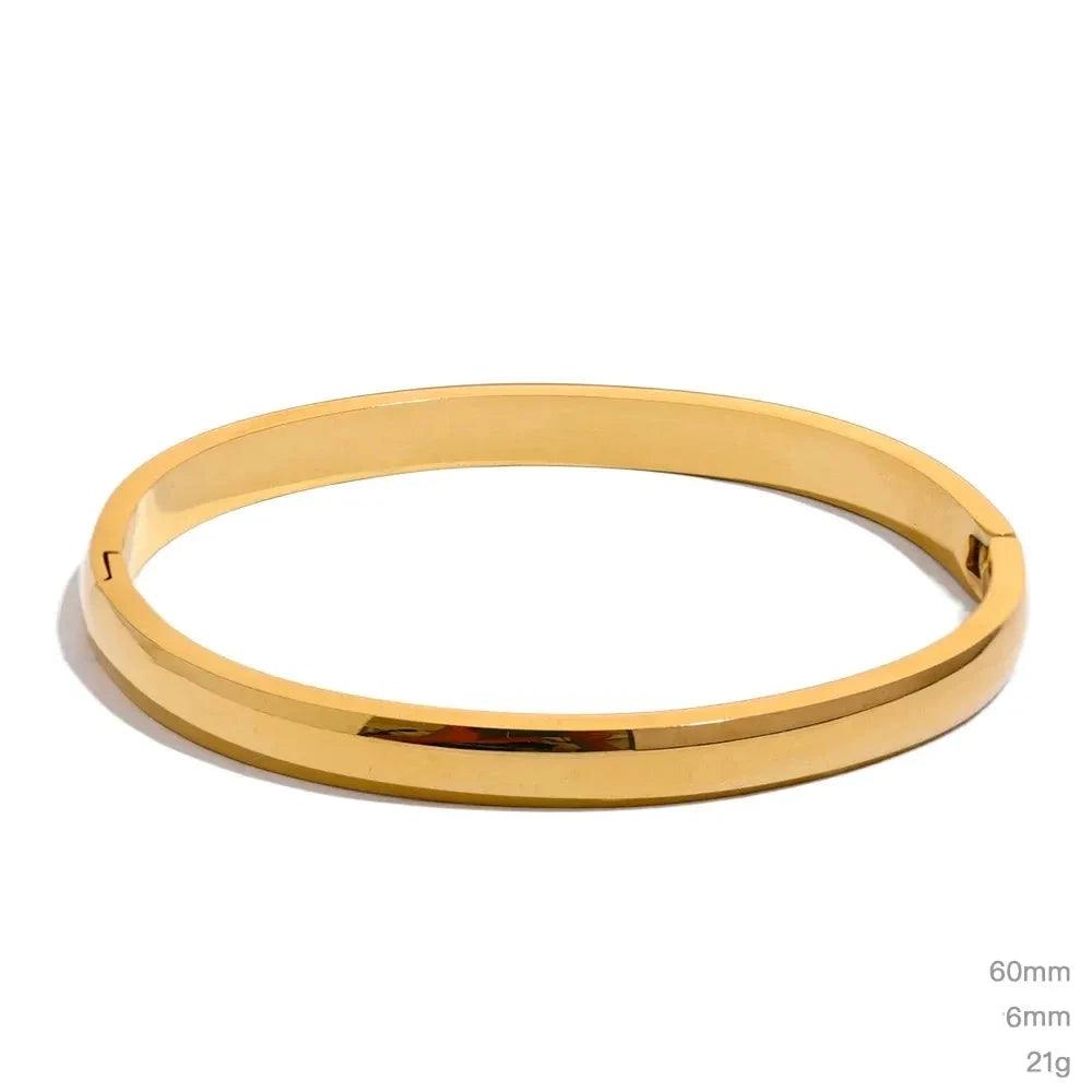 Yhpup-316L Pulseira lisa redonda de aço inoxidável para mulheres, pulseira minimalista, textura da cor do ouro 18k, jóias à prova d'água, 60mm